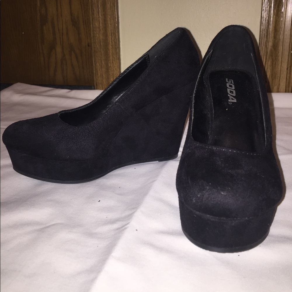 Black Suede Wedge Heels