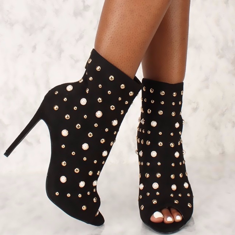 Pearl Studded High Heel Booties