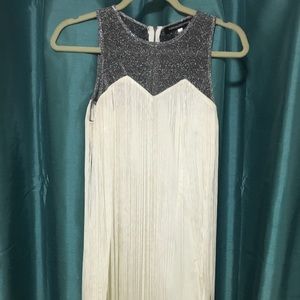 Silver White Fringe Cocktail Dress