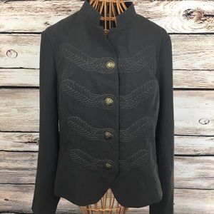 CAbi Military Gray Embroidered Blazer Size 14 CAbi Military Gray Embroidered Blazer Size 14