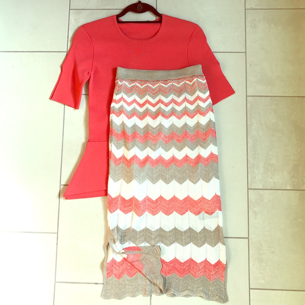 Bebe Chevron Print Midi Skirt