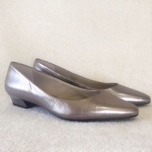 Franco Sarto Silver Almond Toe Kitten Heels