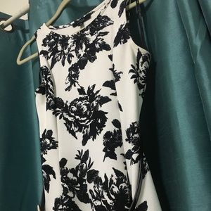 Black and White Elegant Floral Fit & Flare Dress