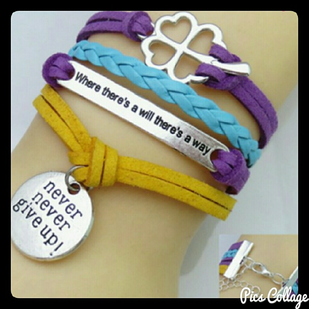 Tri-Color "Never Give Up" Motivational Bracelet