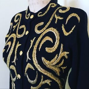 Vintage Black Cardigan With Gold Embroidery Vintage Black Cardigan With Gold Embroidery