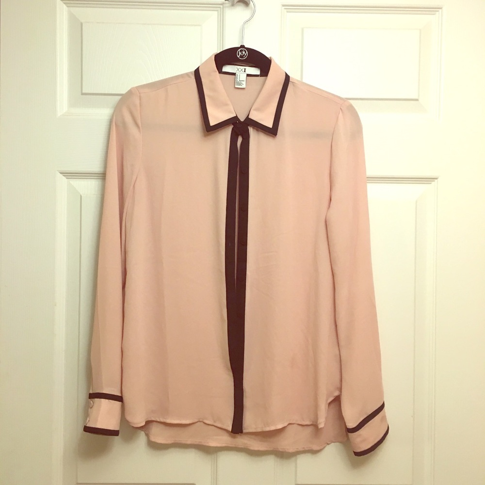 Forever XXI Peach Blouse with Black Trim