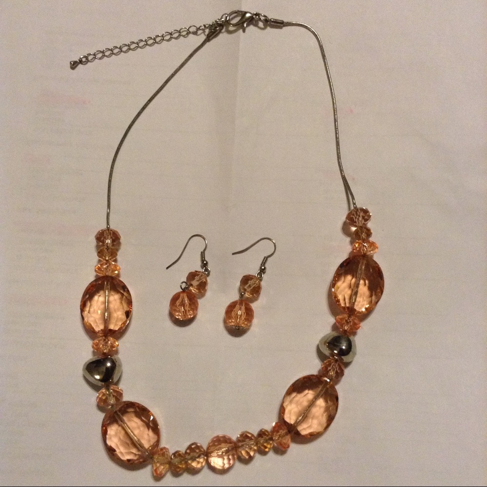 Orange Bead Necklace and Earring Set