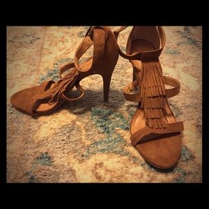 Christian Siriano brown heels with fringe