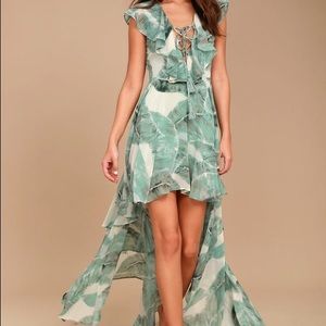 MEANT TO BE SAGE GREEN PRINT HIGH-LOW DRESS