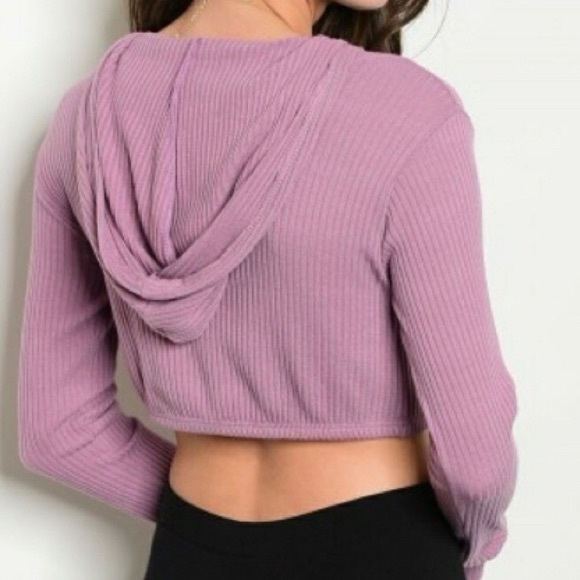 🆕Crop Lace-Up Hoodie Top - Lavender - Picture 2 of 2