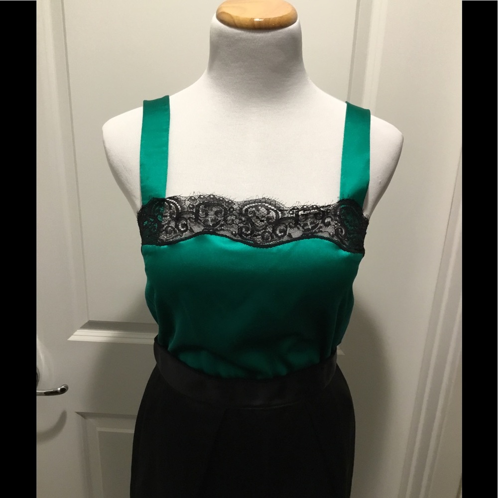 Kelly Green/ black lace Silk top D&G Dolce Gabbana