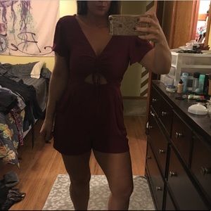 Express-Burgundy Romper with tie front