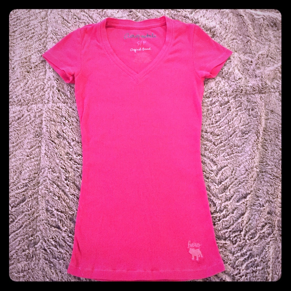 Aeropostale pink v neck ribbed tshirt small