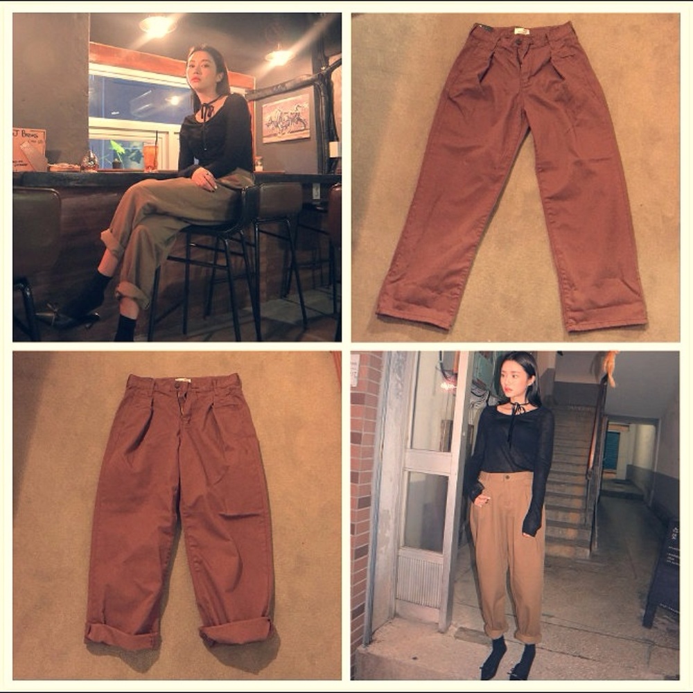 Brand-new red brown loose-fit pants