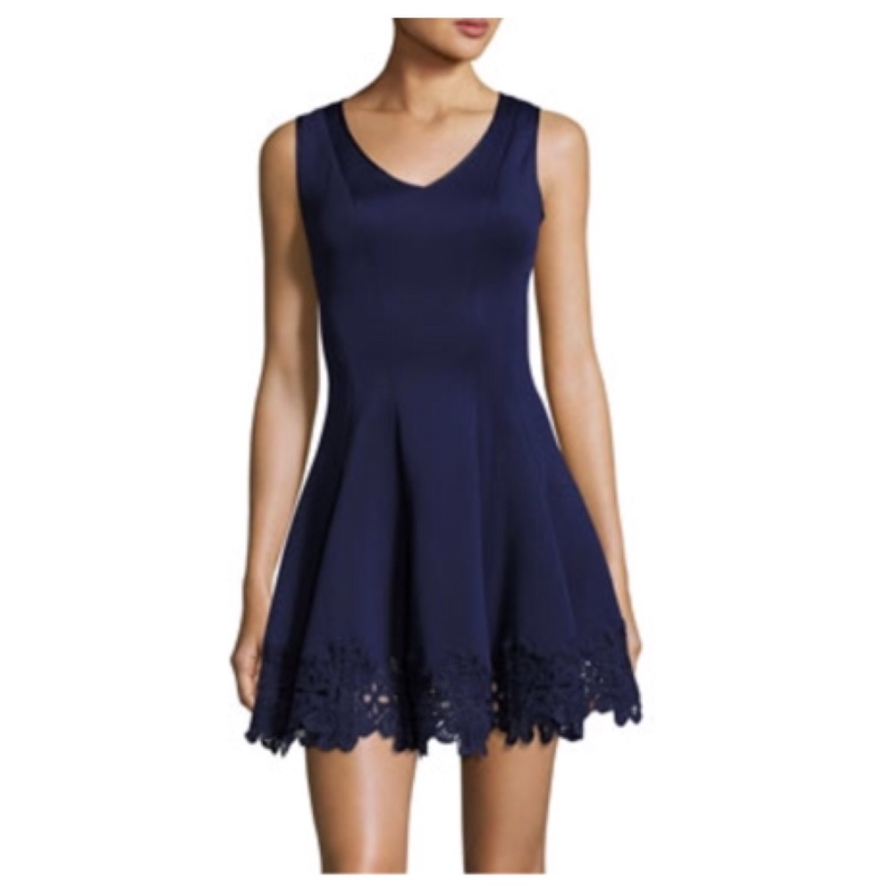 NWT Miami Navy Blue Lace Trim Fit and Flare Dress