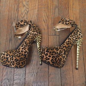 Leopard Gold Cuff Ankle Spiked Heels