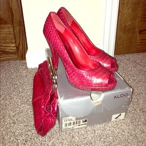 Red Snakeskin Peep Toe Pumps & Purse