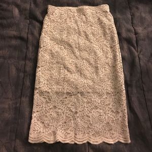 Beige Lace Pencil Skirt