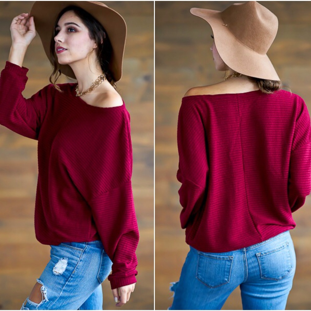 🆕 Burgundy LS Ribbed Knit Top - Picture 3 of 4