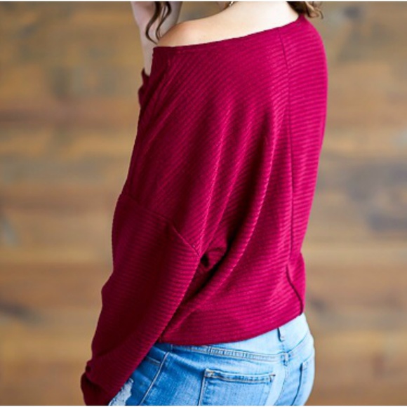 🆕 Burgundy LS Ribbed Knit Top - Picture 4 of 4