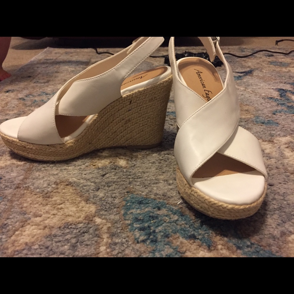 White wedge heels with strap