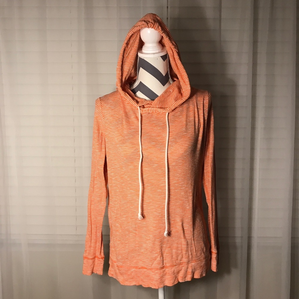 J.Crew Orange & White Stripped Hoodie Tee