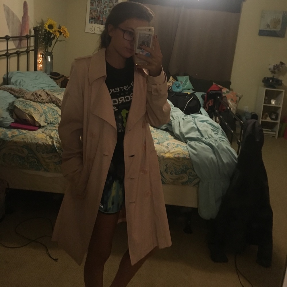 pink trench coat