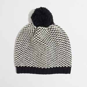 J CREW CHEVRON POM POM WINTER BEANIE HAT NWOT