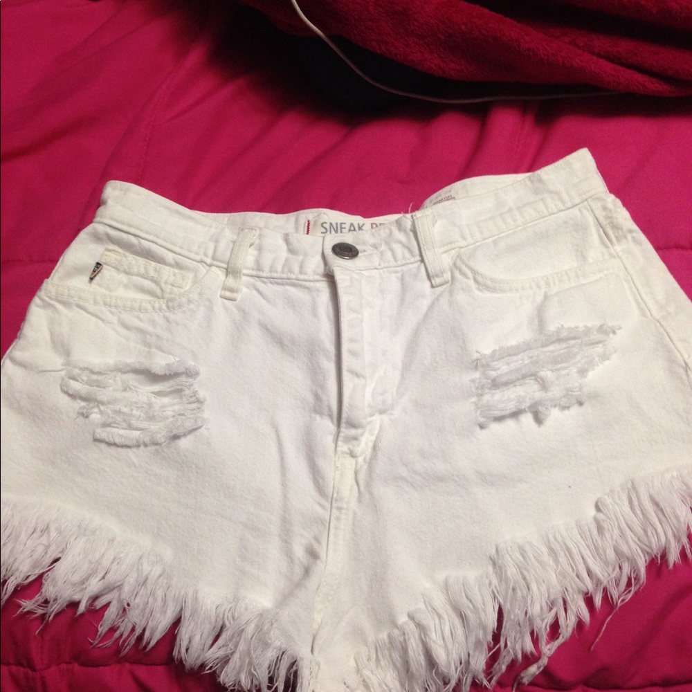 High waisted white ripped shorts