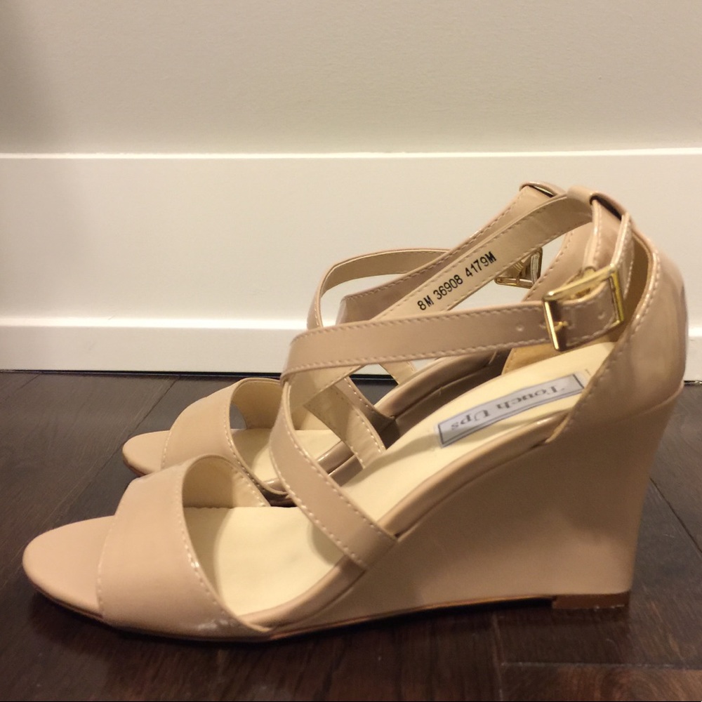 Touch Ups: Jenna patent nude strappy wedge sandal