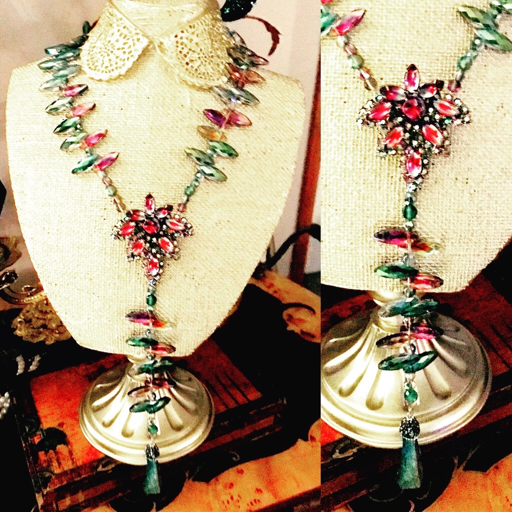 Handmade Crystal Vintage Pin Necklace