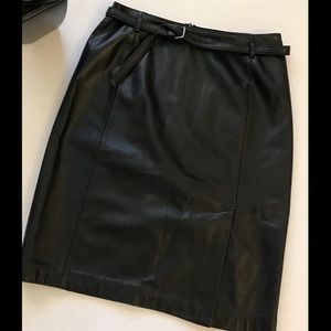 Ann Taylor LOFT Belted Black Leather Pencil Skirt Ann Taylor LOFT Belted Black Leather Pencil Skirt