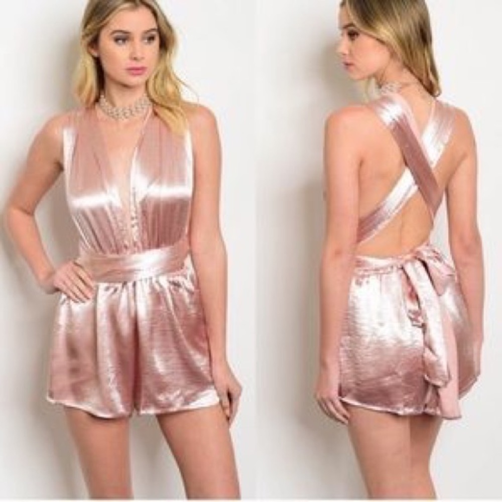 NWT LF blush silk satin wrap romper