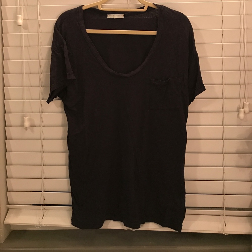 Truly Madly Deeply black U-neck tee w front pocket
