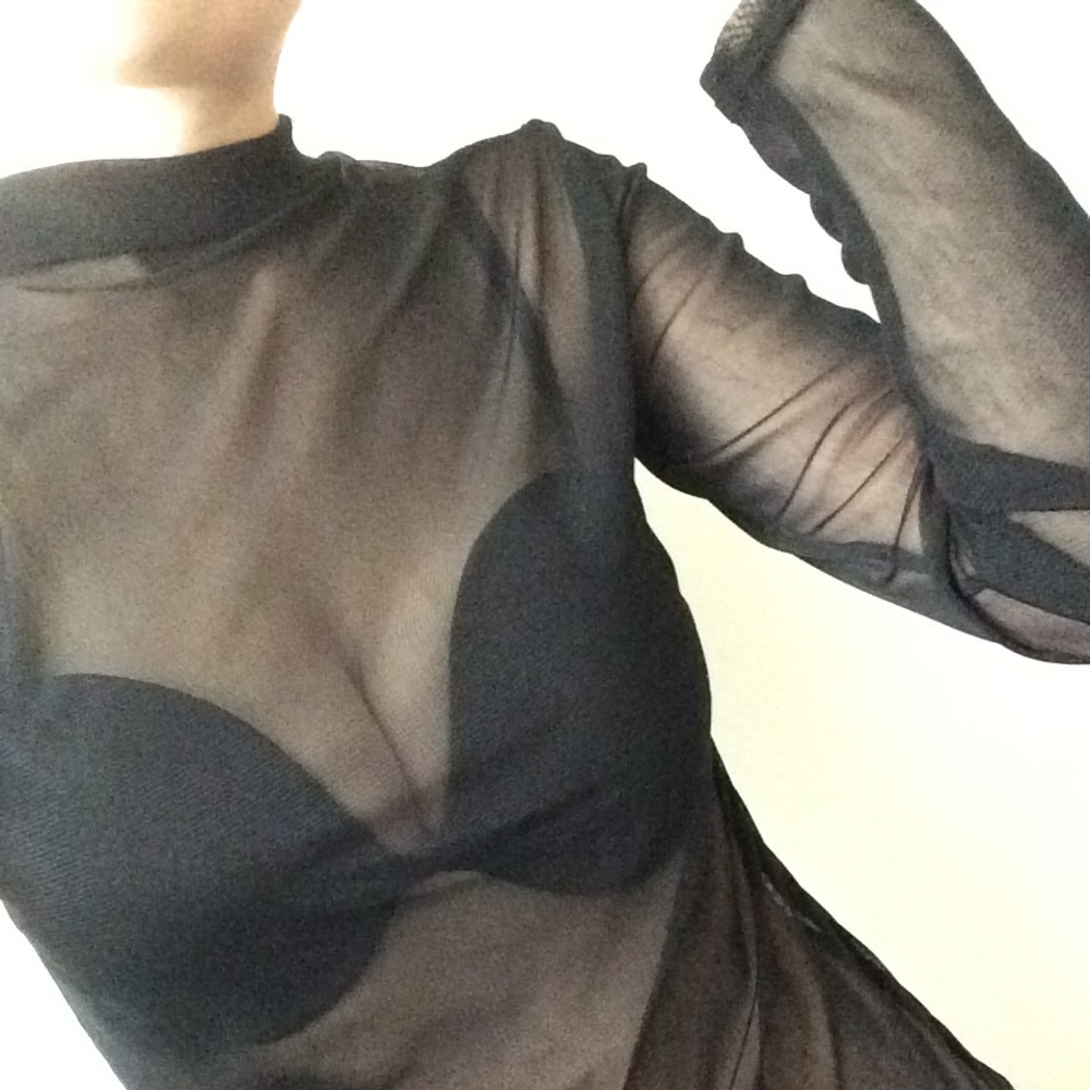 Mesh see through mock neck long sleeve