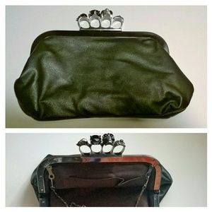 Leatherette Skull Ring Knuckle Clutch