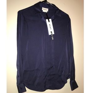 DONNA KARAN brand new w/ tags Navy silk blouse