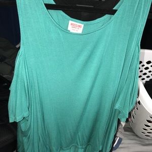 Teal cold shoulder top