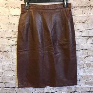 Vintage Cognac Genuine Leather Pencil Midi Skirt Vintage Cognac Genuine Leather Pencil Midi Skirt