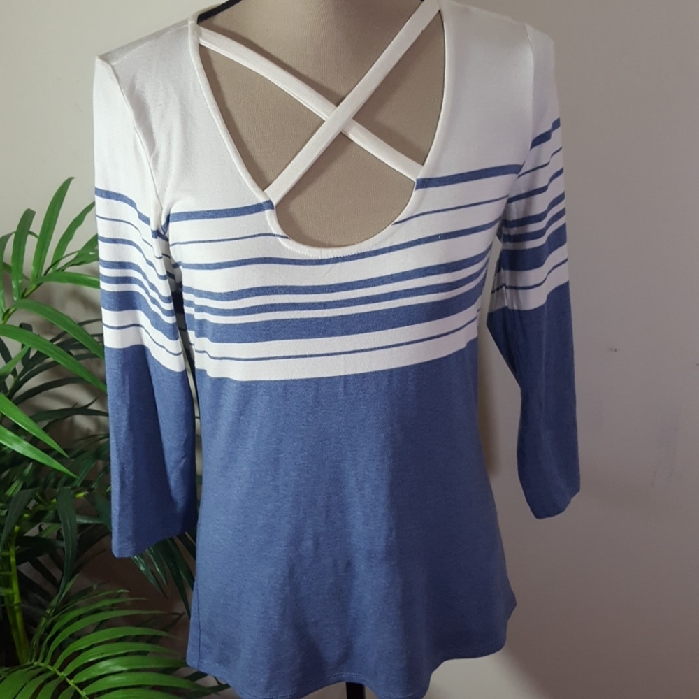 Redhaute striped blue and white top. Size M