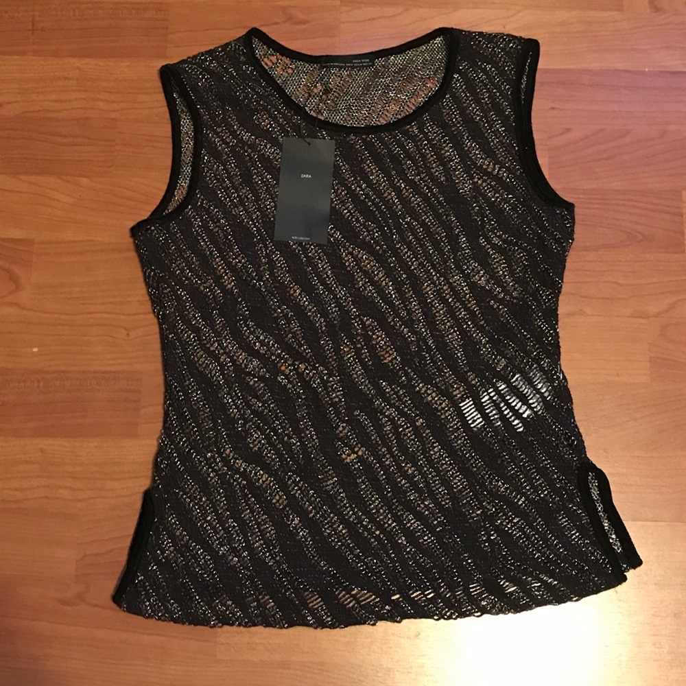 NWT Zara W&B Collection Black Multicolor Top