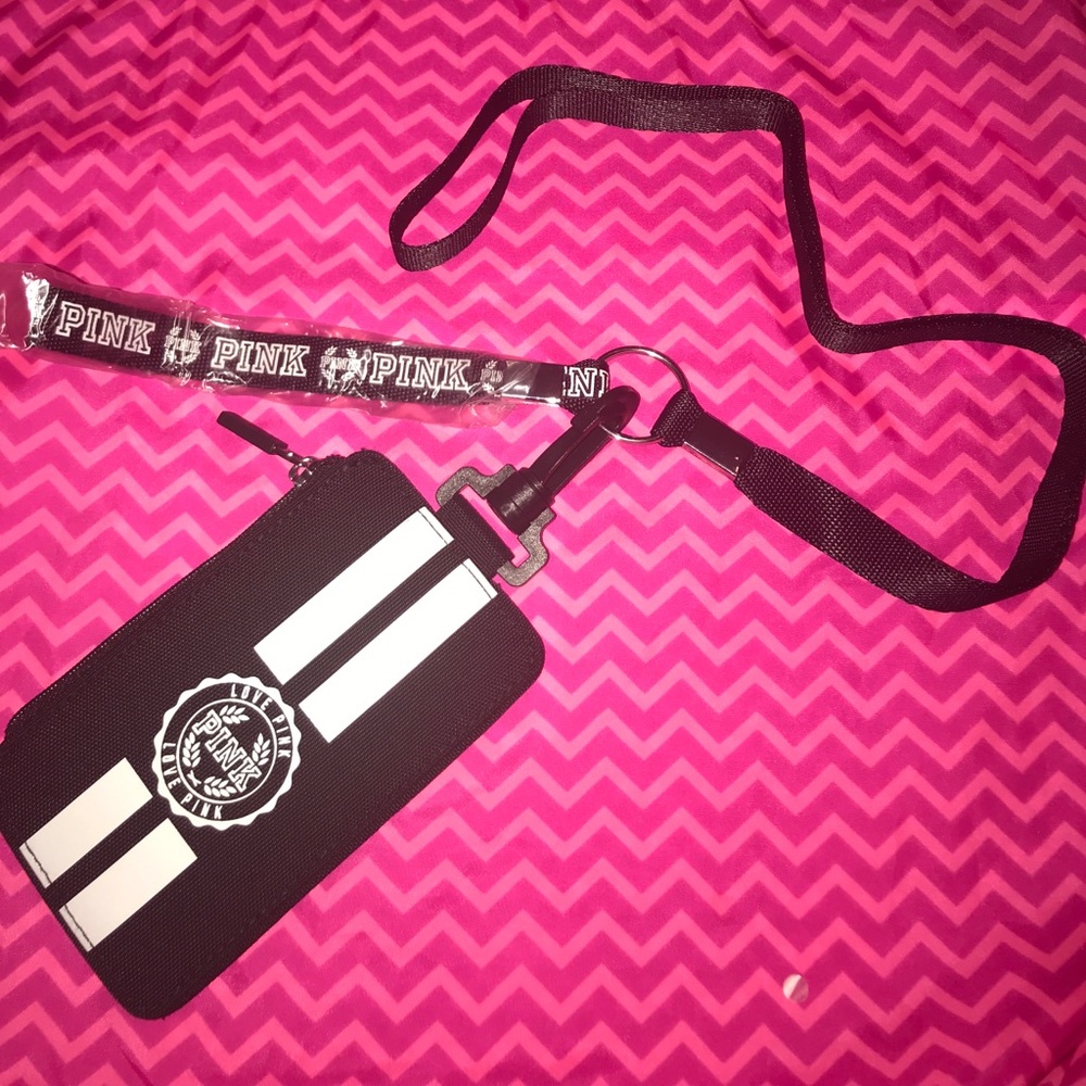 Black PINK LANYARD WITH ID HOLDER key and Card