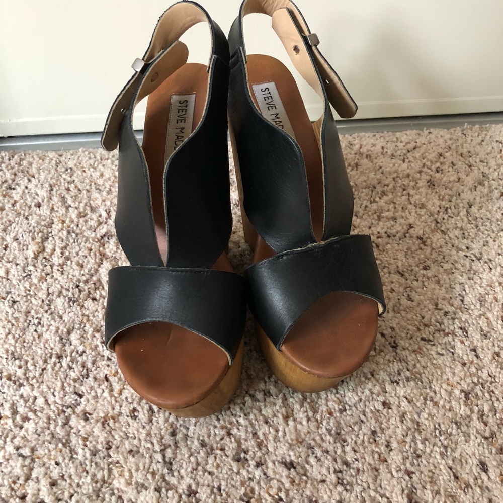 Steve Madden Black / Wooden wedges (7.5)