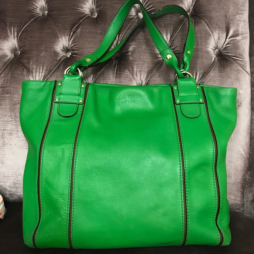Kate Spade Kelly Green Leather Tote w gld hardware