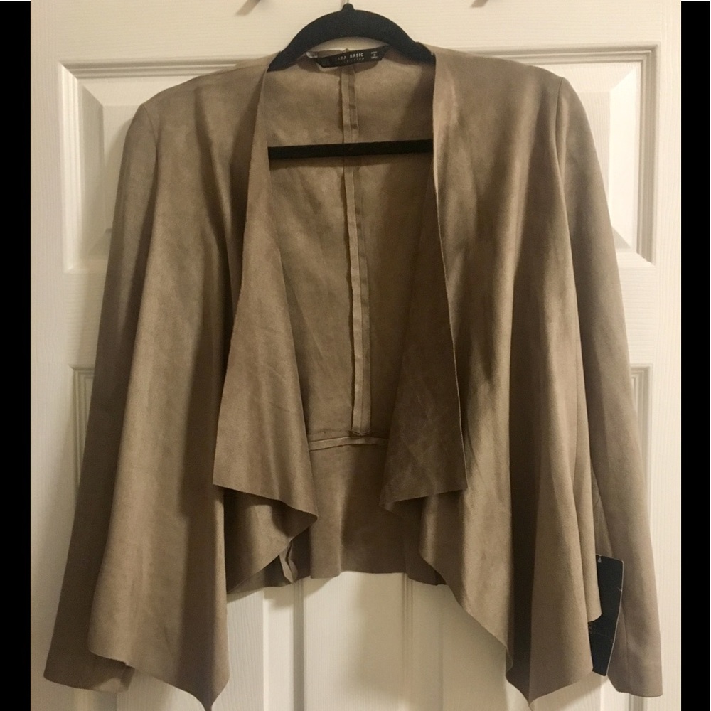 Zara - Suede Drape Front Jacket