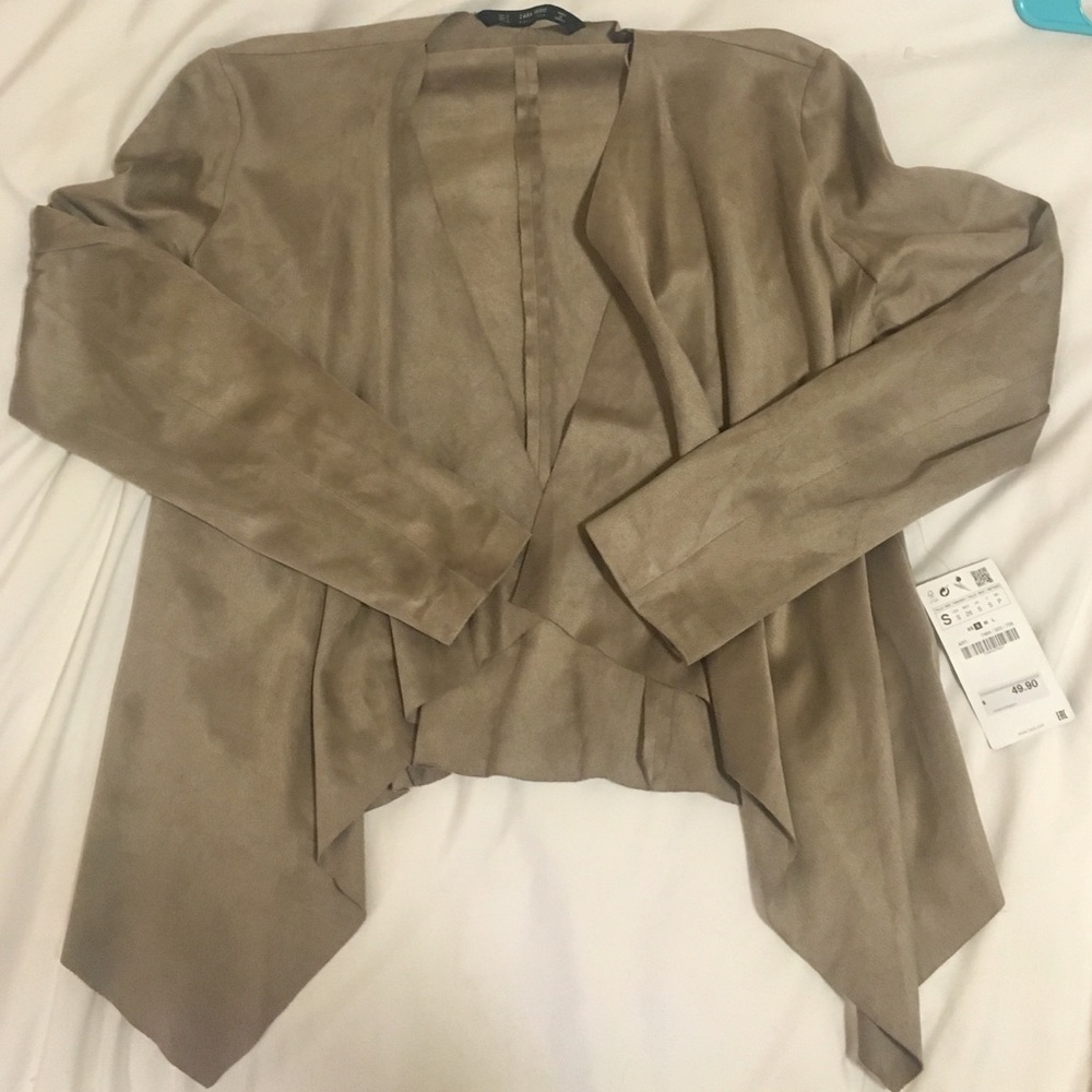Zara - Suede Drape Front Jacket - Picture 3 of 5