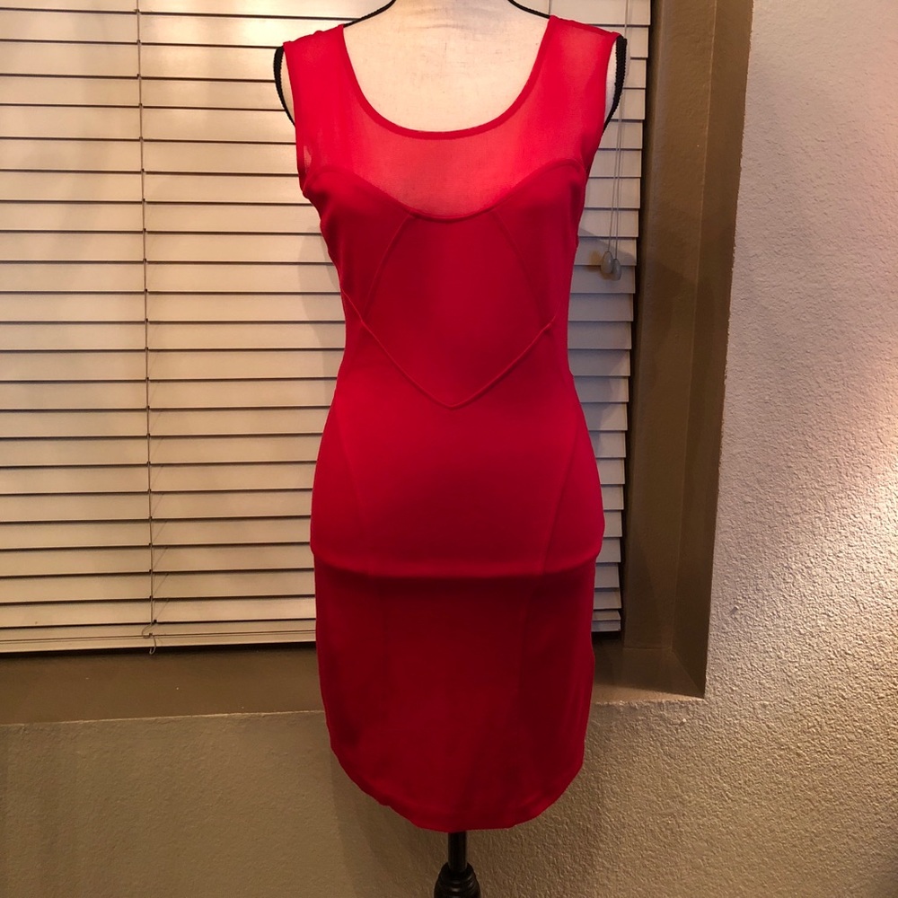 Red Guess dress.