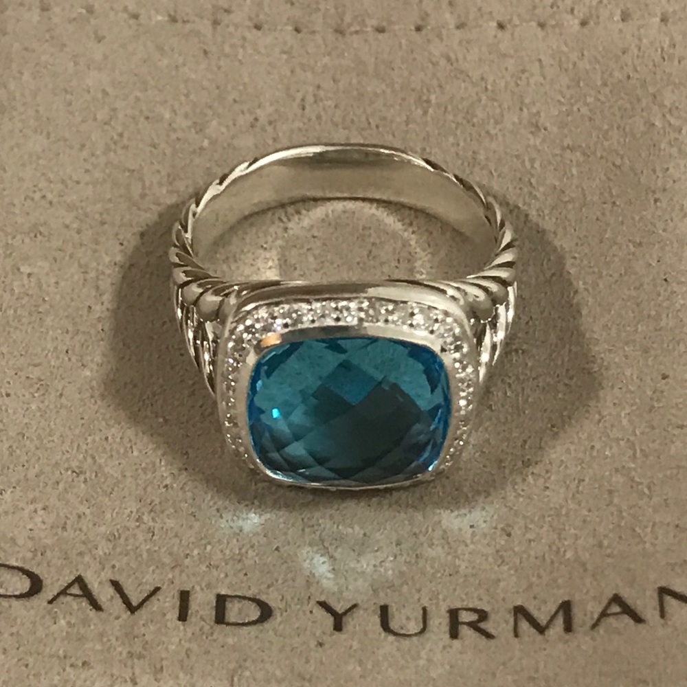 DAVID YURMAN Ring with BlueTopaz and Diamonds,11mm