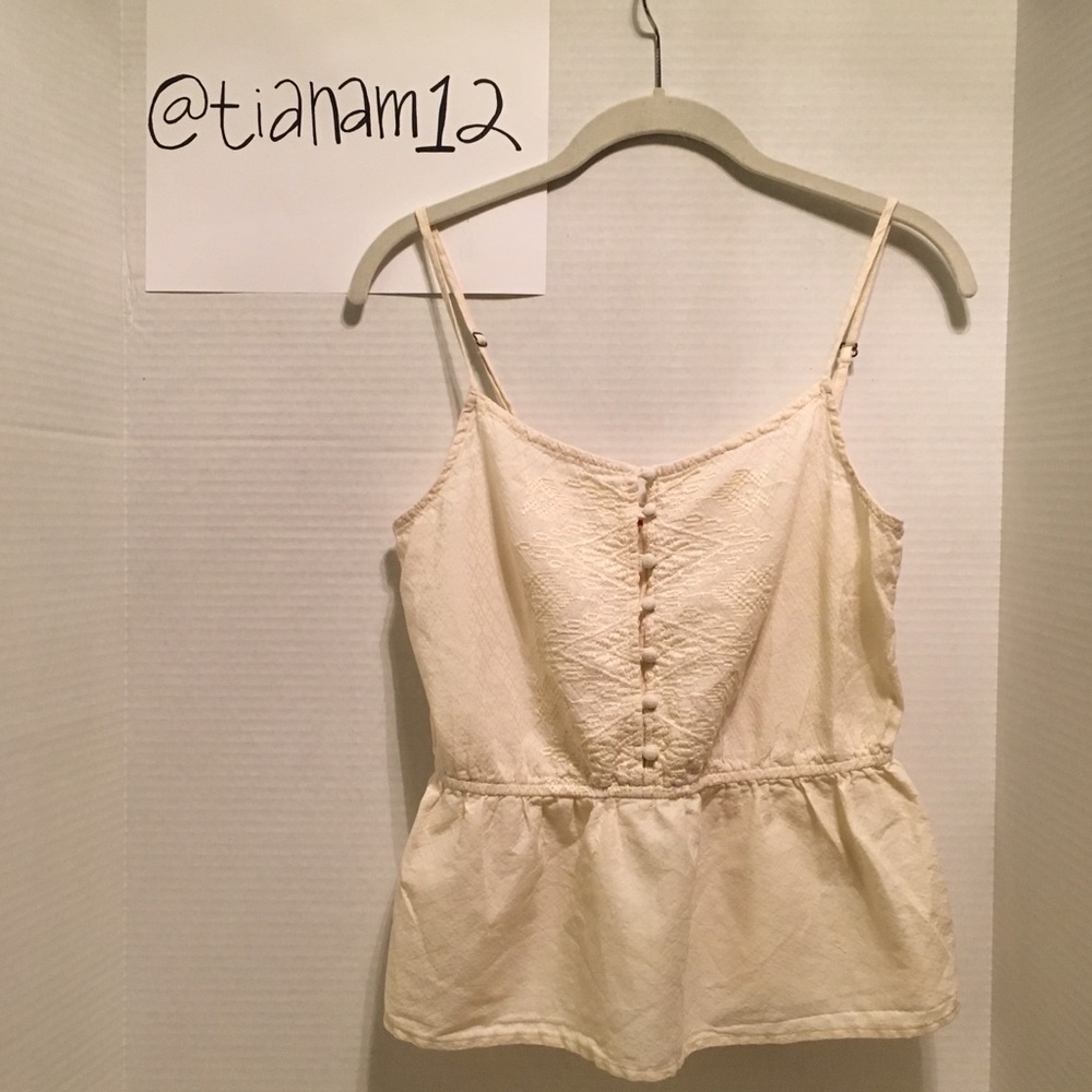 Cream embroidered tank top