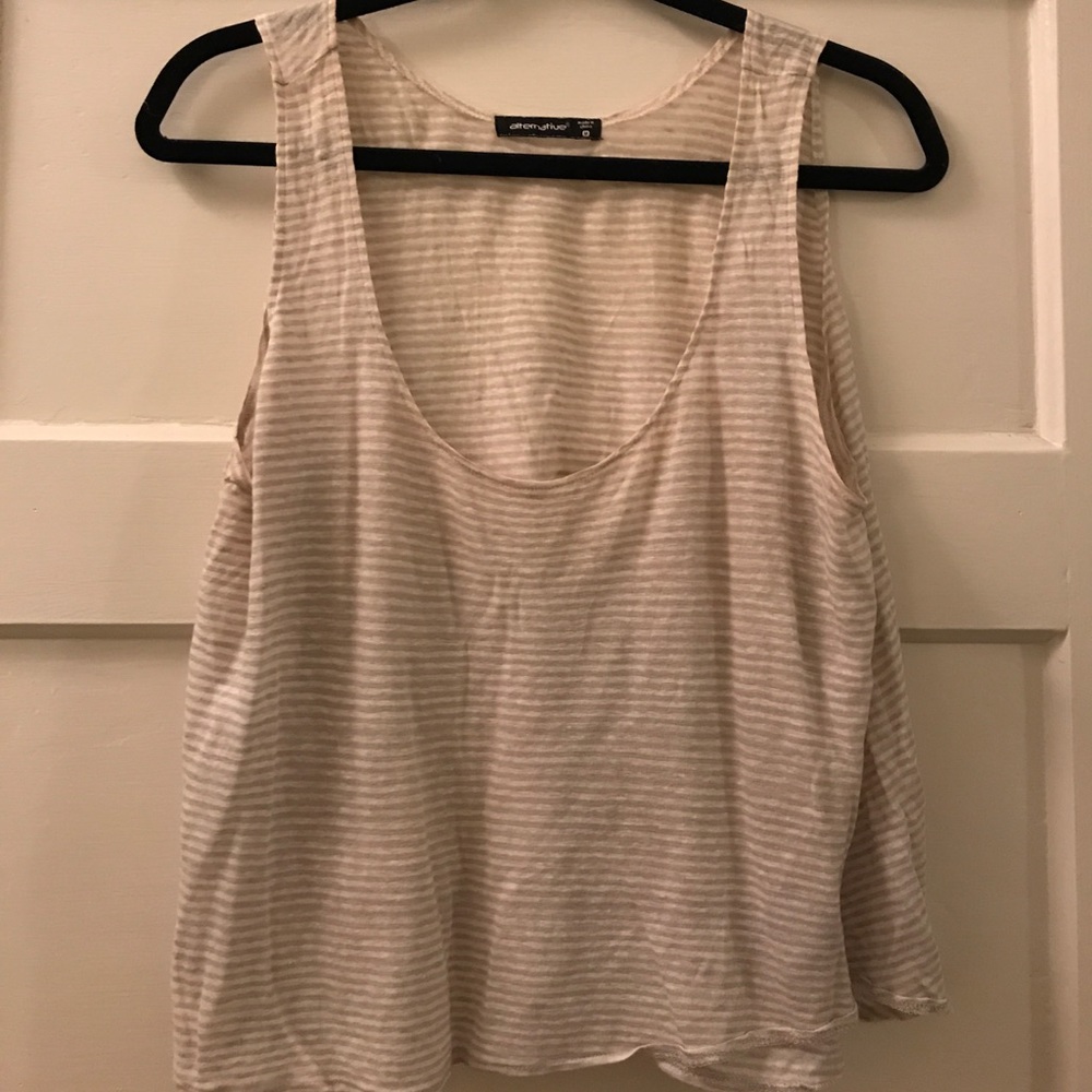 White and grey striped scoop neck cropped tank
